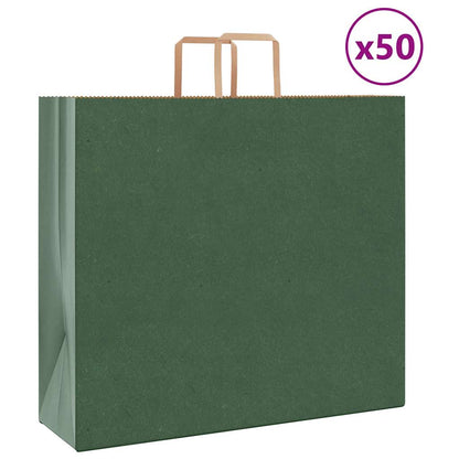 Sacchetti di Carta Kraft 50 pz con Manici Verdi 54x15x49 cm