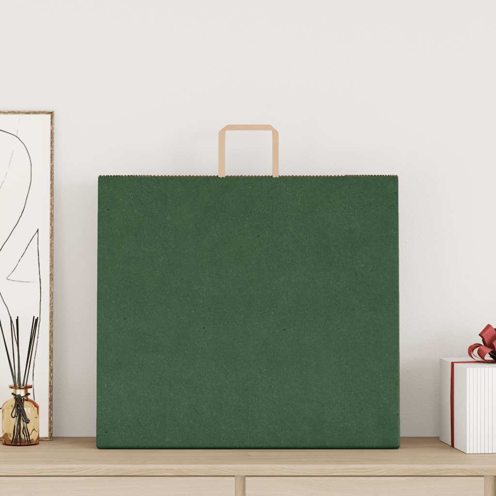 Sacchetti di Carta Kraft 50 pz con Manici Verdi 54x15x49 cm