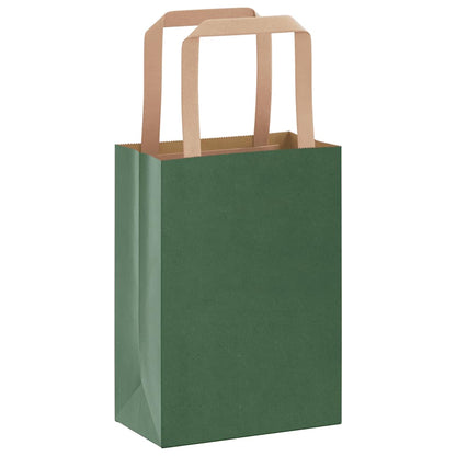 Sacchetti di Carta Kraft 250 pz con Manici Verdi 15x8x21 cm