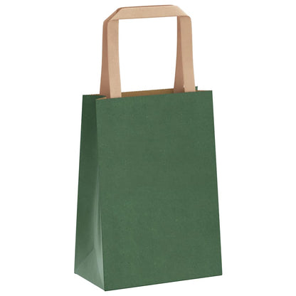 Sacchetti di Carta Kraft 250 pz con Manici Verdi 15x8x21 cm