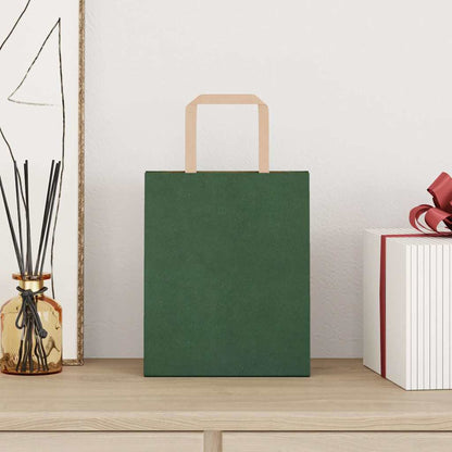 Sacchetti di Carta Kraft 250 pz con Manici Verdi 18x8x22 cm