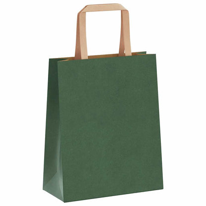 Sacchetti di Carta Kraft 250 pz con Manici Verdi 18x8x22 cm