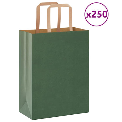 Sacchetti di Carta Kraft 250 pz con Manici Verdi 21x11x28 cm