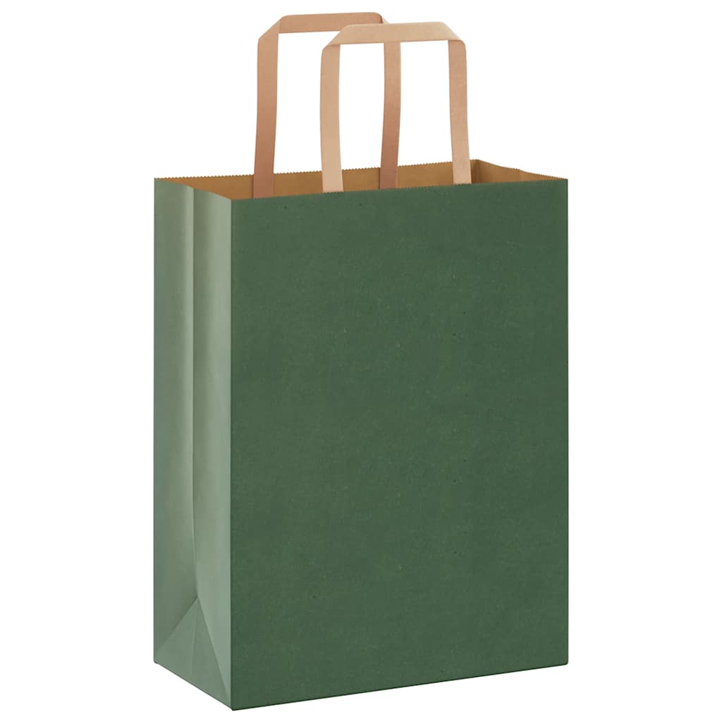 Sacchetti di Carta Kraft 250 pz con Manici Verdi 21x11x28 cm