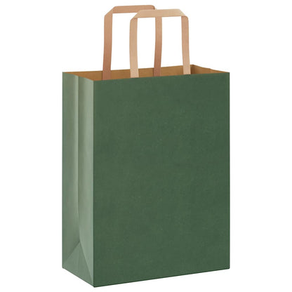 Sacchetti di Carta Kraft 250 pz con Manici Verdi 21x11x28 cm