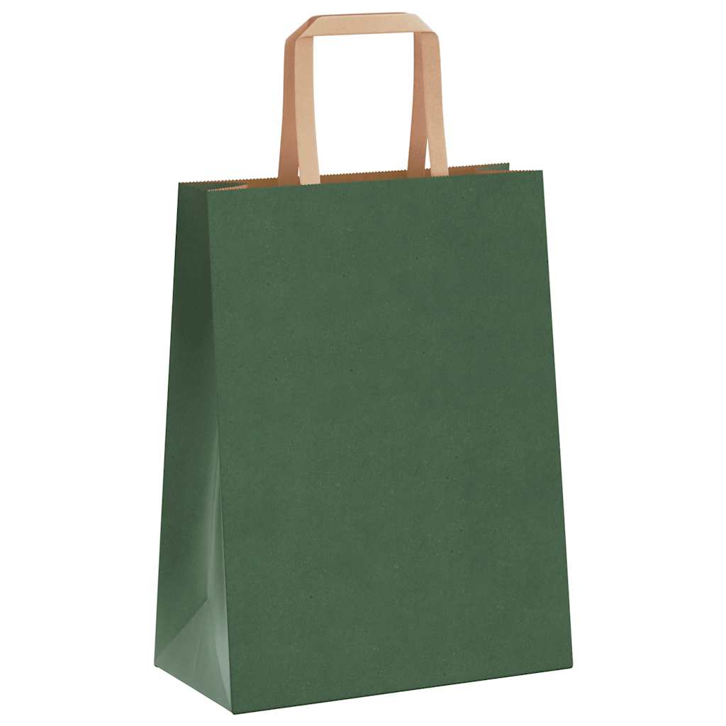 Sacchetti di Carta Kraft 250 pz con Manici Verdi 21x11x28 cm