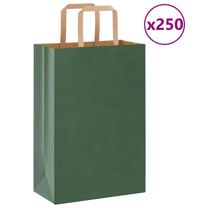 Sacchetti di Carta Kraft 250 pz con Manici Verdi 21x11x31 cm