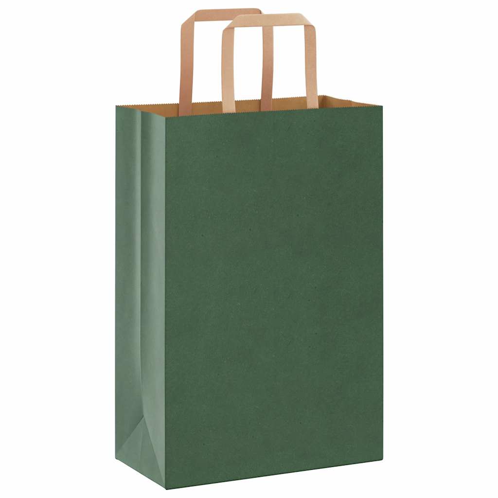 Sacchetti di Carta Kraft 250 pz con Manici Verdi 21x11x31 cm