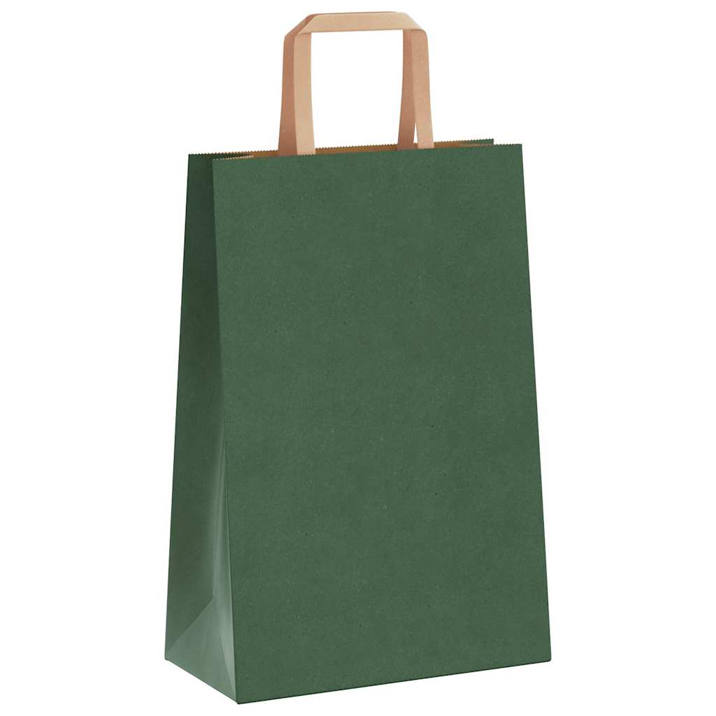 Sacchetti di Carta Kraft 250 pz con Manici Verdi 21x11x31 cm