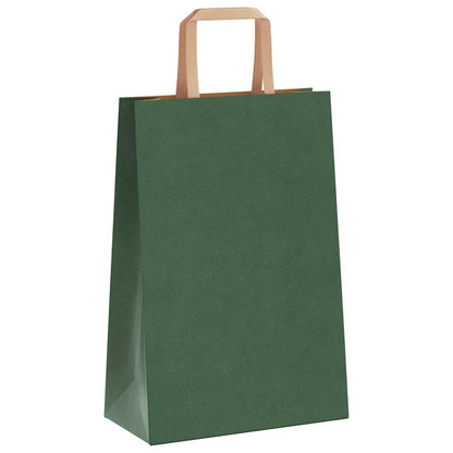 Sacchetti di Carta Kraft 250 pz con Manici Verdi 21x11x31 cm