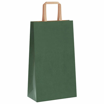 Sacchetti di Carta Kraft 250 pz con Manici Verdi 21x11x36 cm