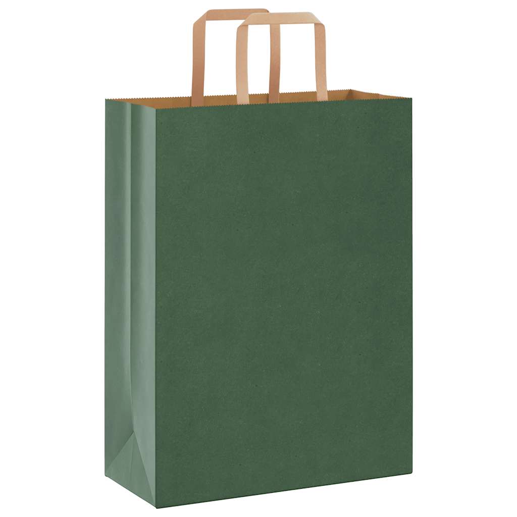Sacchetti di Carta Kraft 250 pz con Manici Verdi 26x12x35 cm