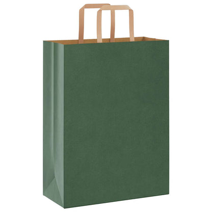 Sacchetti di Carta Kraft 250 pz con Manici Verdi 26x12x35 cm