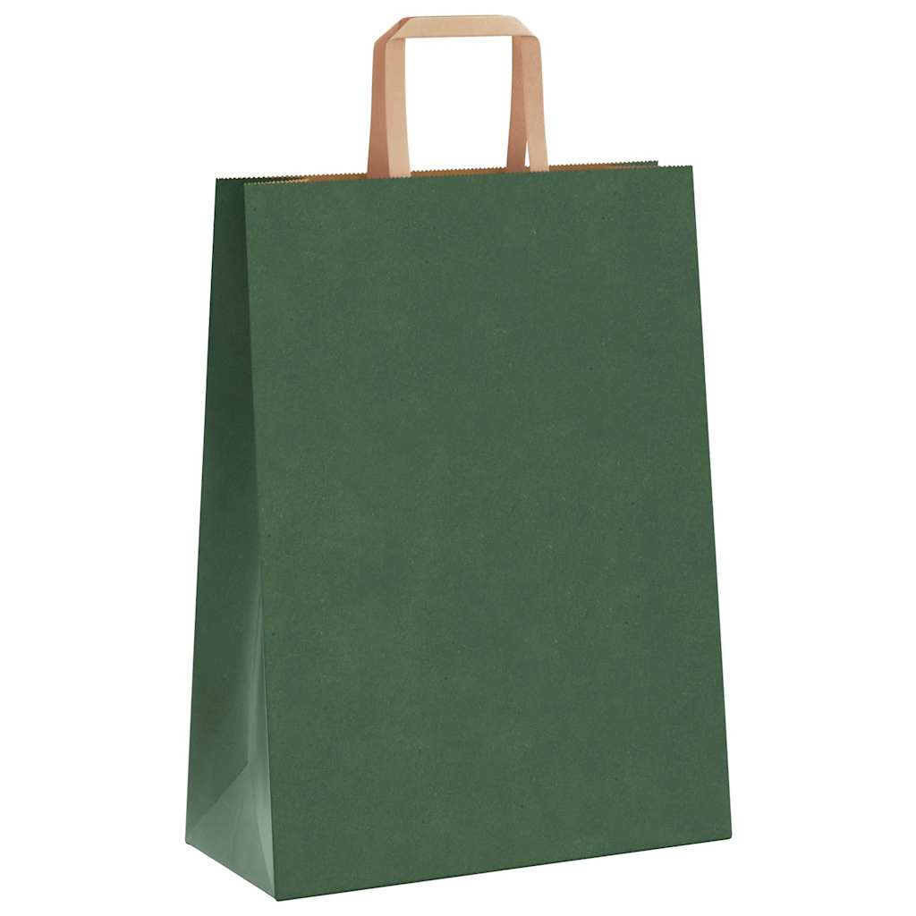 Sacchetti di Carta Kraft 250 pz con Manici Verdi 26x12x35 cm
