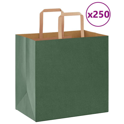 Sacchetti di Carta Kraft 250 pz con Manici Verdi 26x17x25 cm