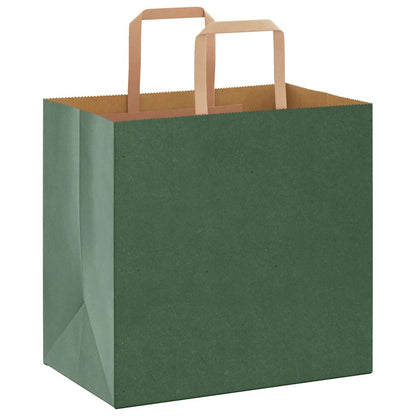 Sacchetti di Carta Kraft 250 pz con Manici Verdi 26x17x25 cm