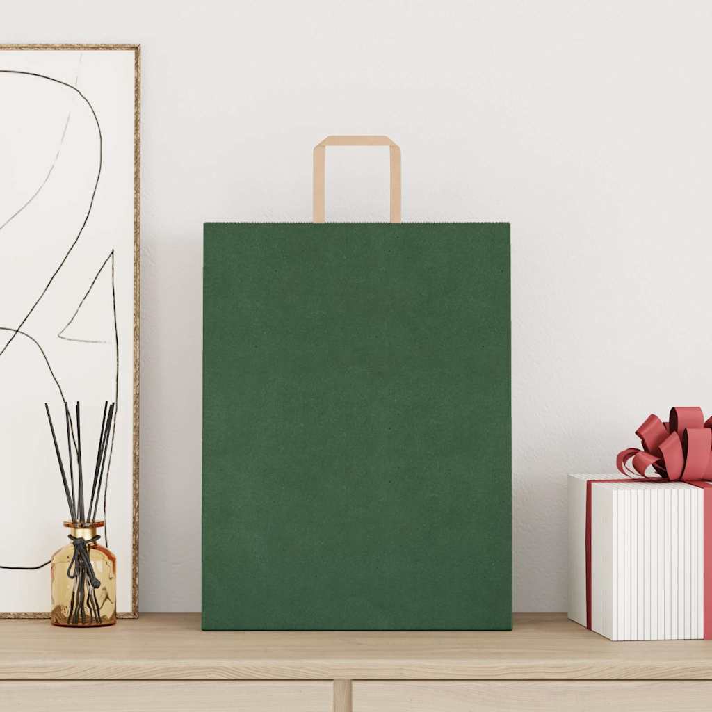 Sacchetti di Carta Kraft 250 pz con Manici Verdi 32x12x42 cm