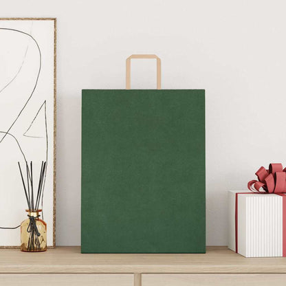 Sacchetti di Carta Kraft 250 pz con Manici Verdi 32x12x42 cm