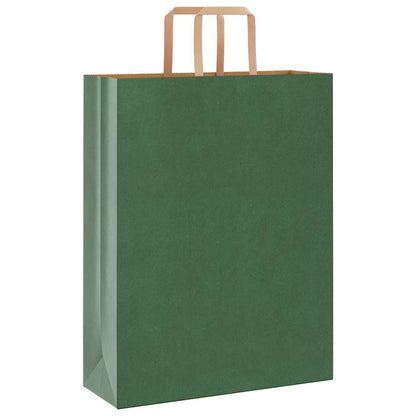 Sacchetti di Carta Kraft 250 pz con Manici Verdi 32x12x42 cm