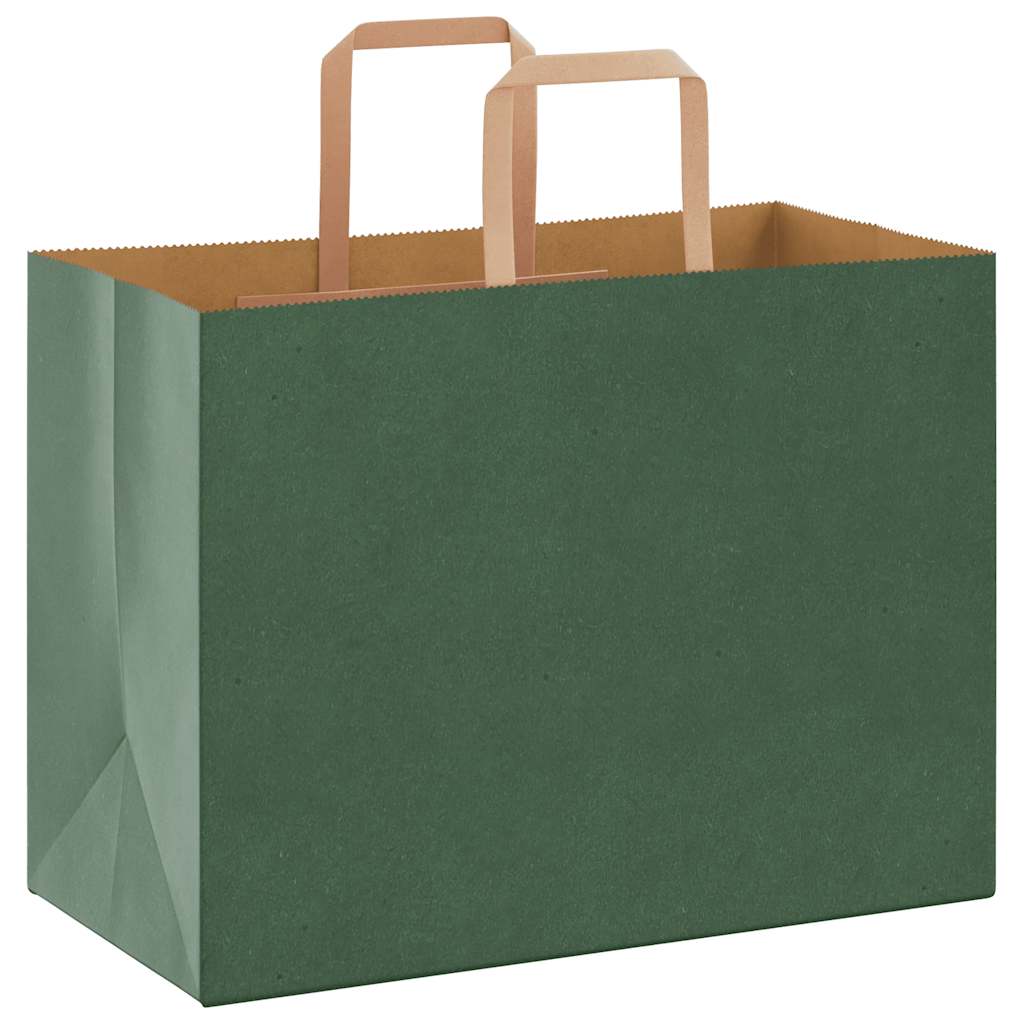 Sacchetti di Carta Kraft 250 pz con Manici Verdi 32x17x25 cm