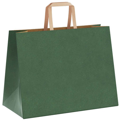 Sacchetti di Carta Kraft 250 pz con Manici Verdi 32x17x25 cm