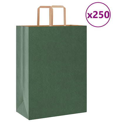 Sacchetti di Carta Kraft 250 pz con Manici Verdi 32x17x44 cm