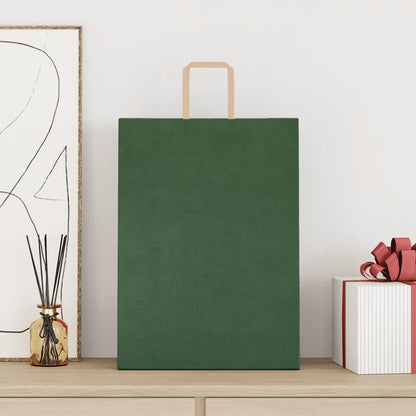 Sacchetti di Carta Kraft 250 pz con Manici Verdi 32x17x44 cm
