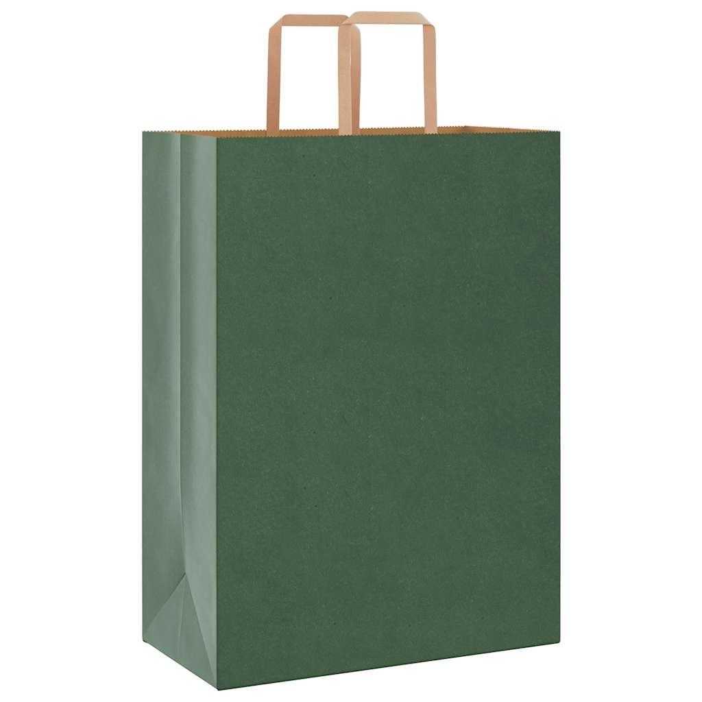 Sacchetti di Carta Kraft 250 pz con Manici Verdi 32x17x44 cm