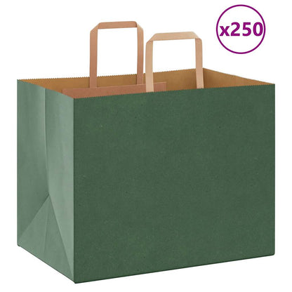 Sacchetti di Carta Kraft 250 pz con Manici Verdi 32x22x24 cm
