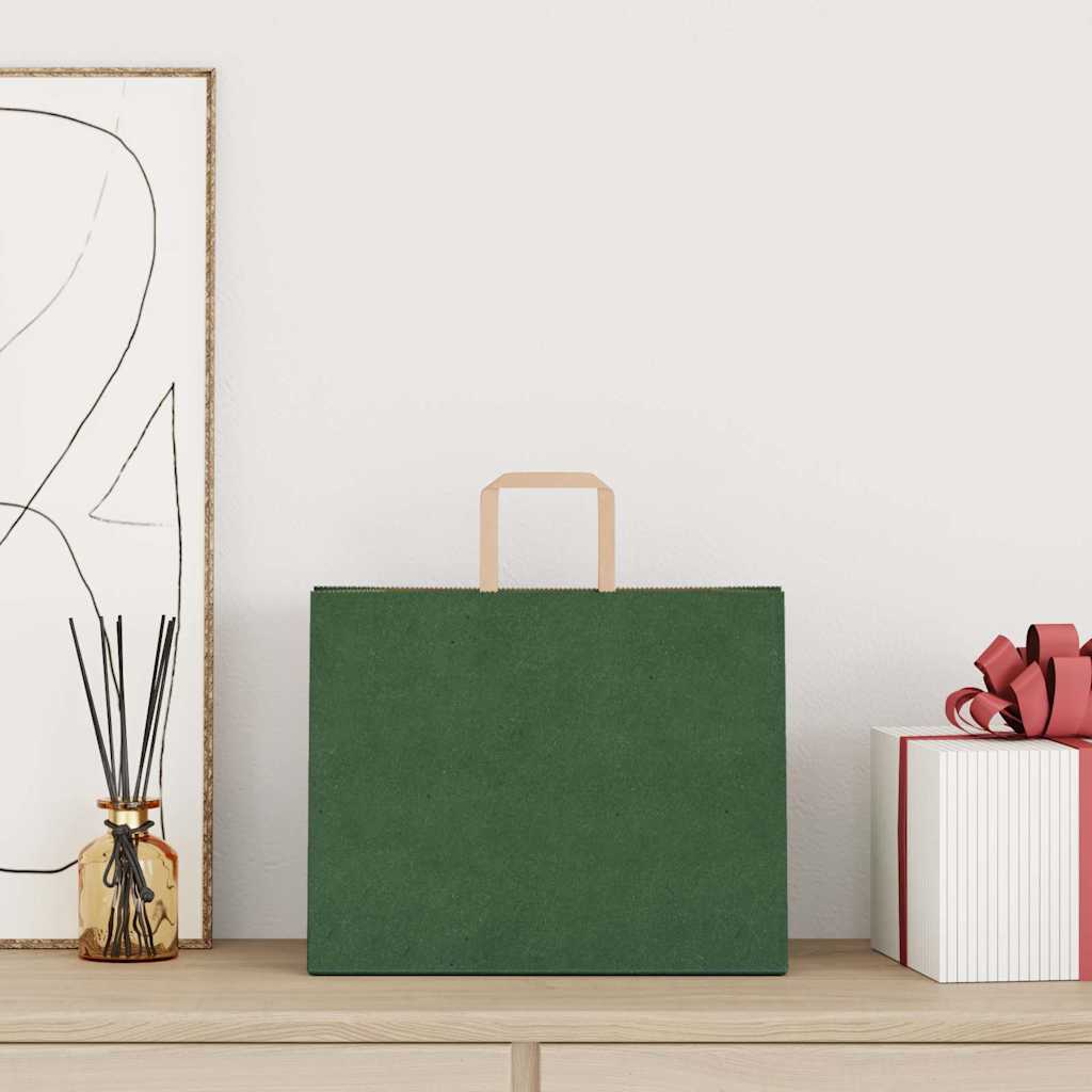 Sacchetti di Carta Kraft 250 pz con Manici Verdi 32x22x24 cm