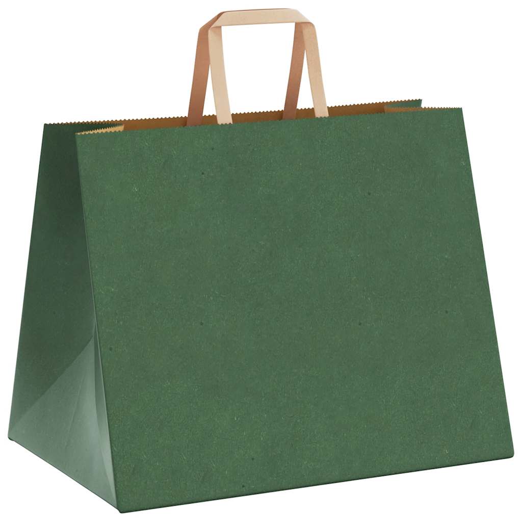 Sacchetti di Carta Kraft 250 pz con Manici Verdi 32x22x24 cm