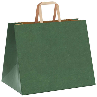 Sacchetti di Carta Kraft 250 pz con Manici Verdi 32x22x24 cm