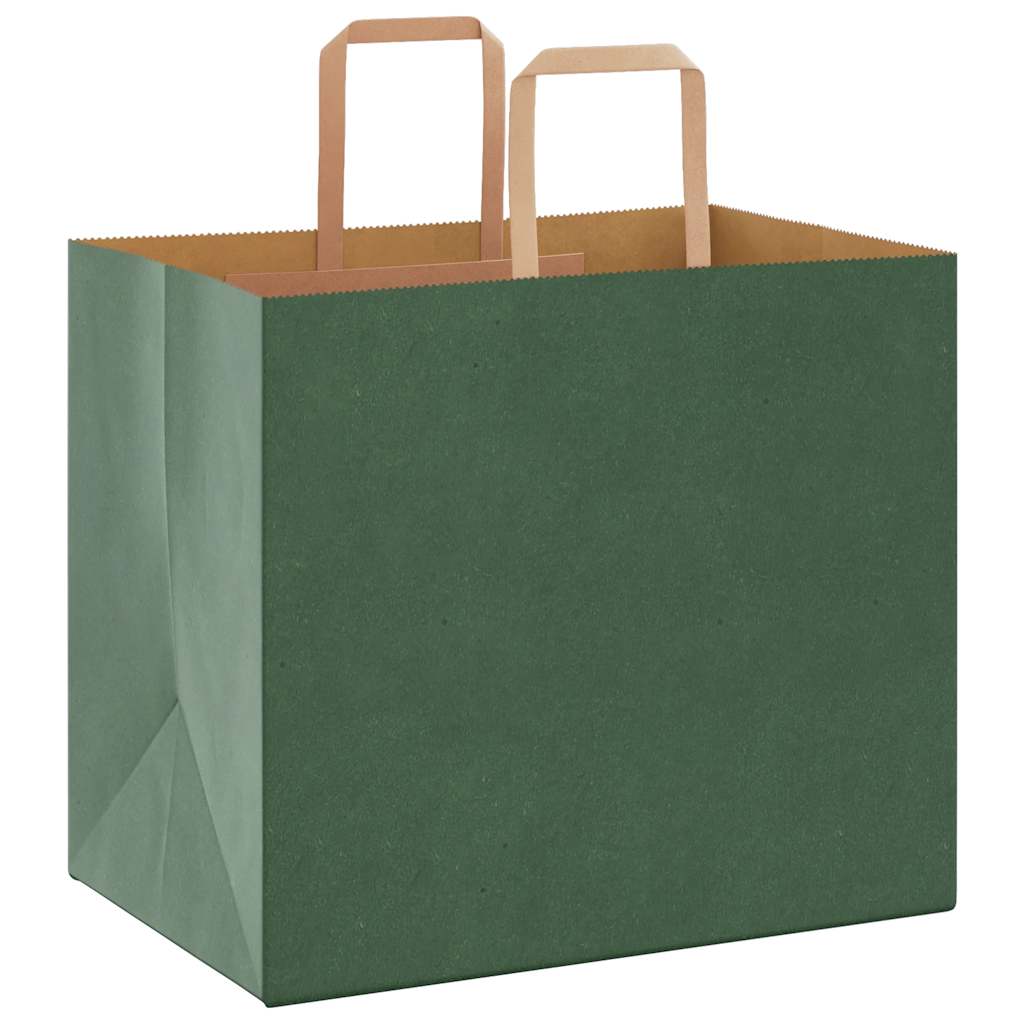 Sacchetti di Carta Kraft 250 pz con Manici Verdi 32x22x28 cm