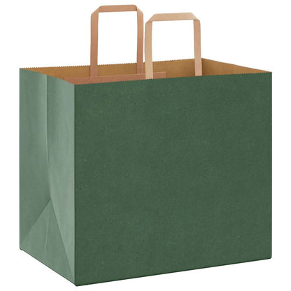 Sacchetti di Carta Kraft 250 pz con Manici Verdi 32x22x28 cm