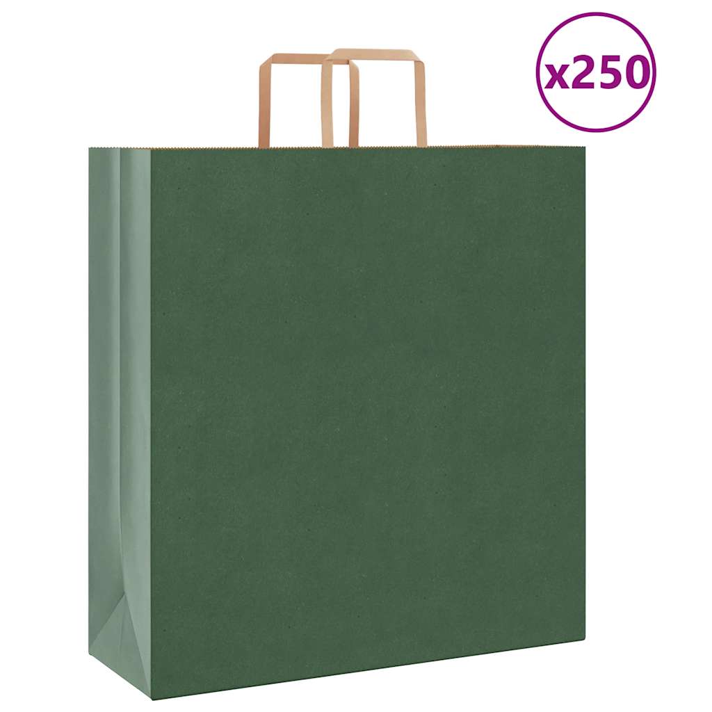 Sacchetti di Carta Kraft 250 pz con Manici Verdi 45x17x48 cm