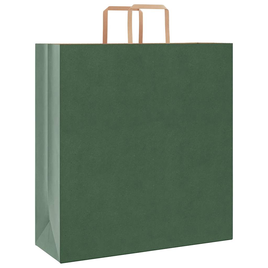 Sacchetti di Carta Kraft 250 pz con Manici Verdi 45x17x48 cm