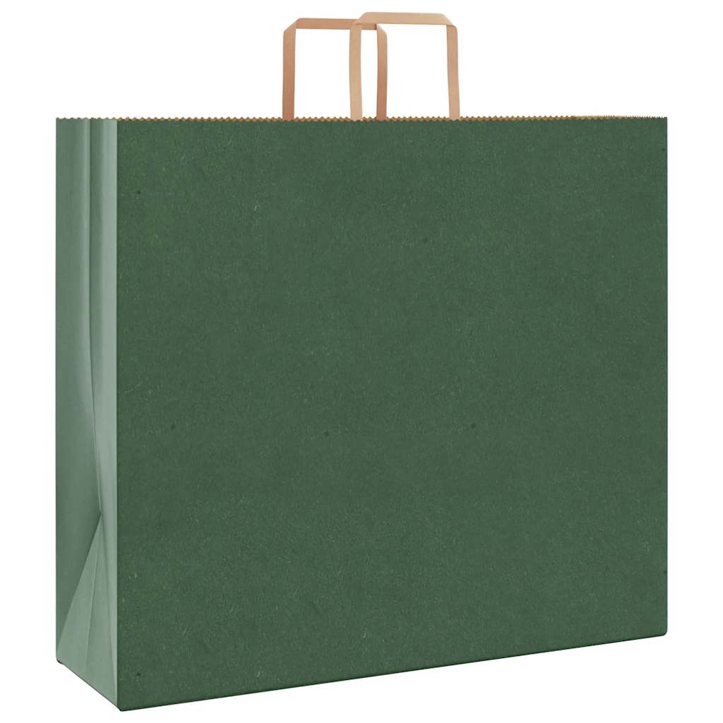Sacchetti di Carta Kraft 250 pz con Manici Verdi 54x15x49 cm
