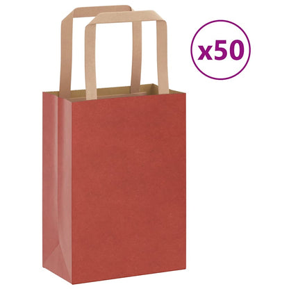 Sacchetti di Carta Kraft 50 pz con Manici Rossi 15x8x21 cm