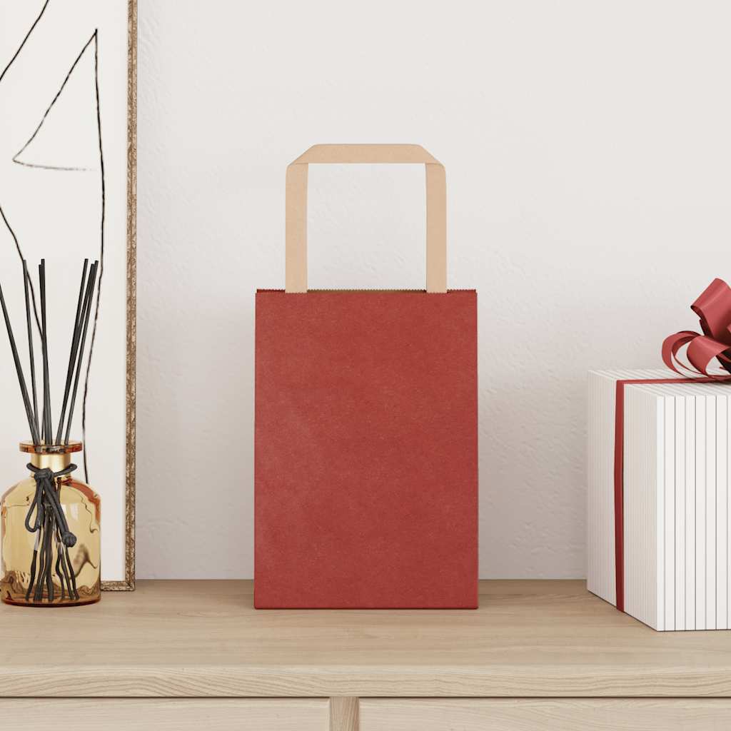 Sacchetti di Carta Kraft 50 pz con Manici Rossi 15x8x21 cm
