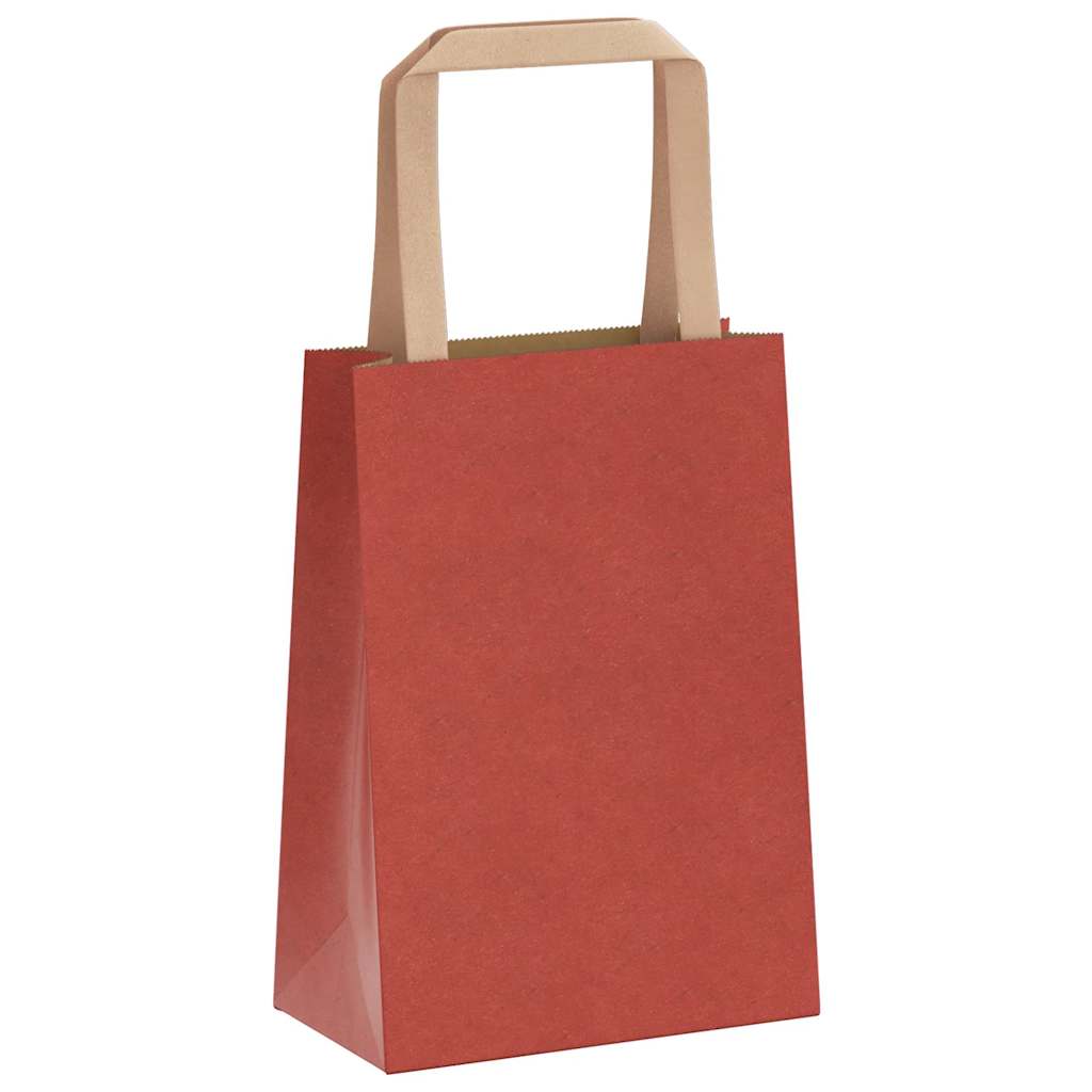 Sacchetti di Carta Kraft 50 pz con Manici Rossi 15x8x21 cm