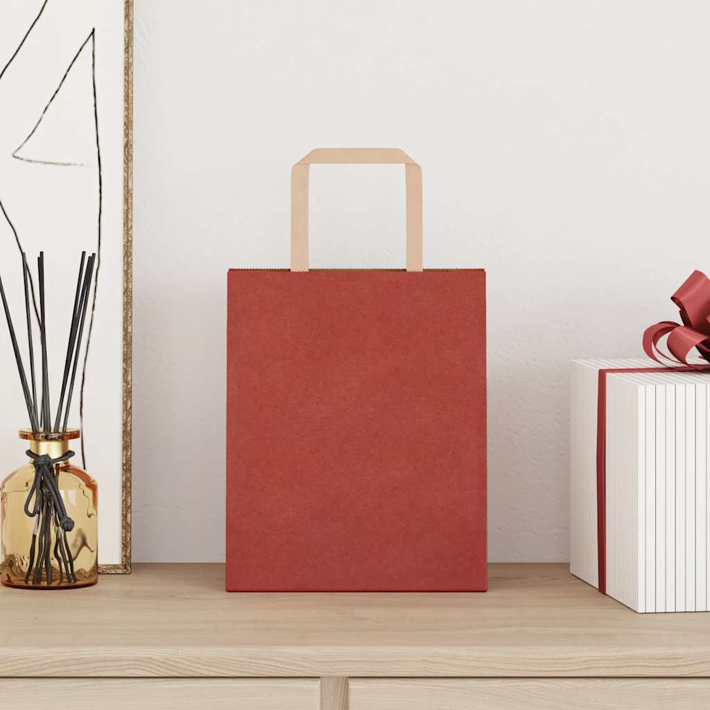 Sacchetti di Carta Kraft 50 pz con Manici Rossi 18x8x22 cm