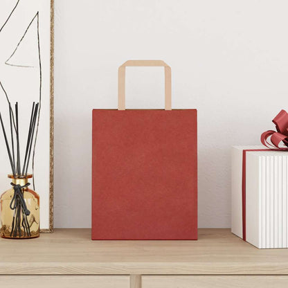 Sacchetti di Carta Kraft 50 pz con Manici Rossi 18x8x22 cm