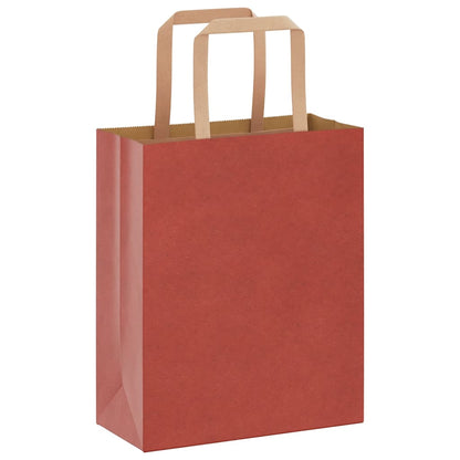Sacchetti di Carta Kraft 50 pz con Manici Rossi 18x8x22 cm
