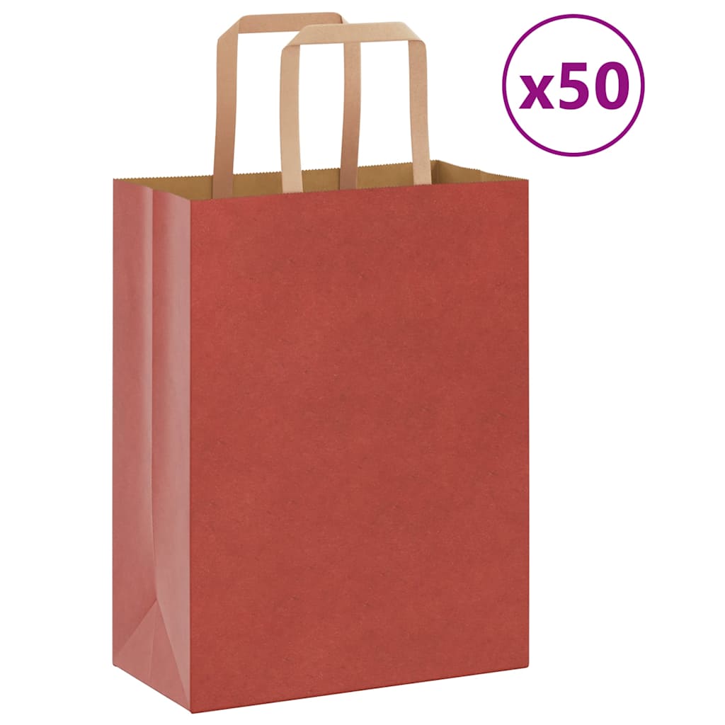 Sacchetti di Carta Kraft 50 pz con Manici Rossi 21x11x28 cm