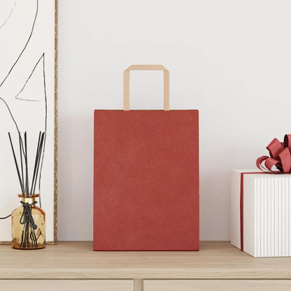 Sacchetti di Carta Kraft 50 pz con Manici Rossi 21x11x28 cm
