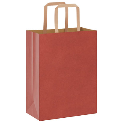 Sacchetti di Carta Kraft 50 pz con Manici Rossi 21x11x28 cm
