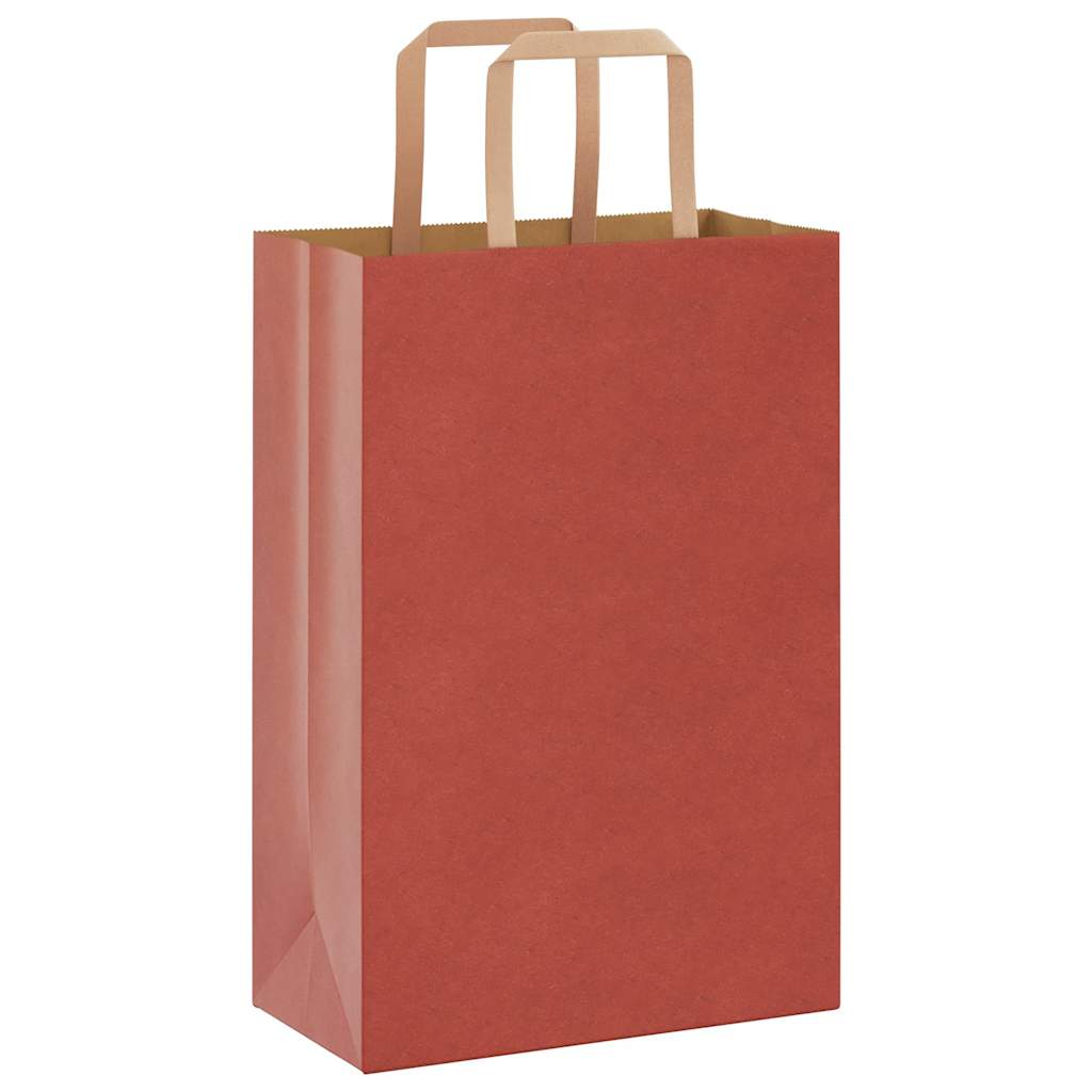 Sacchetti di Carta Kraft 50 pz con Manici Rossi 21x11x31 cm
