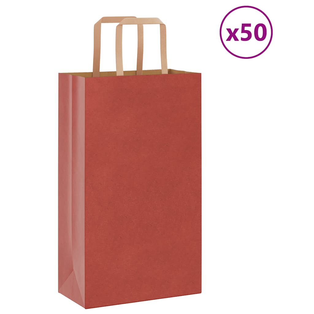 Sacchetti di Carta Kraft 50 pz con Manici Rossi 21x11x36 cm