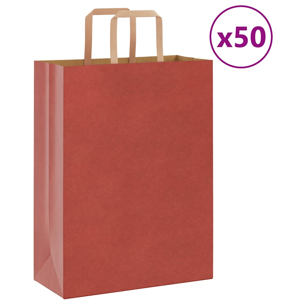 Sacchetti di Carta Kraft 50 pz con Manici Rossi 26x12x35 cm