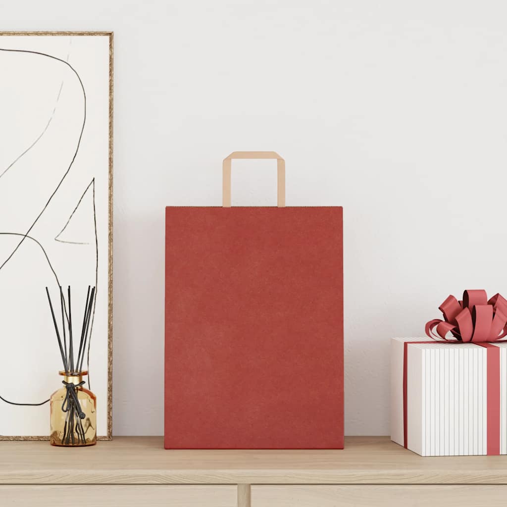 Sacchetti di Carta Kraft 50 pz con Manici Rossi 26x12x35 cm